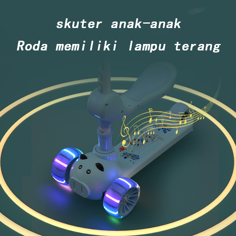 Scooter Anak 3 Roda Lipat 2 in 1 Duduk & Berdiri Dengan Roda Lampu Dan Rem Untuk Anak 312Tahun