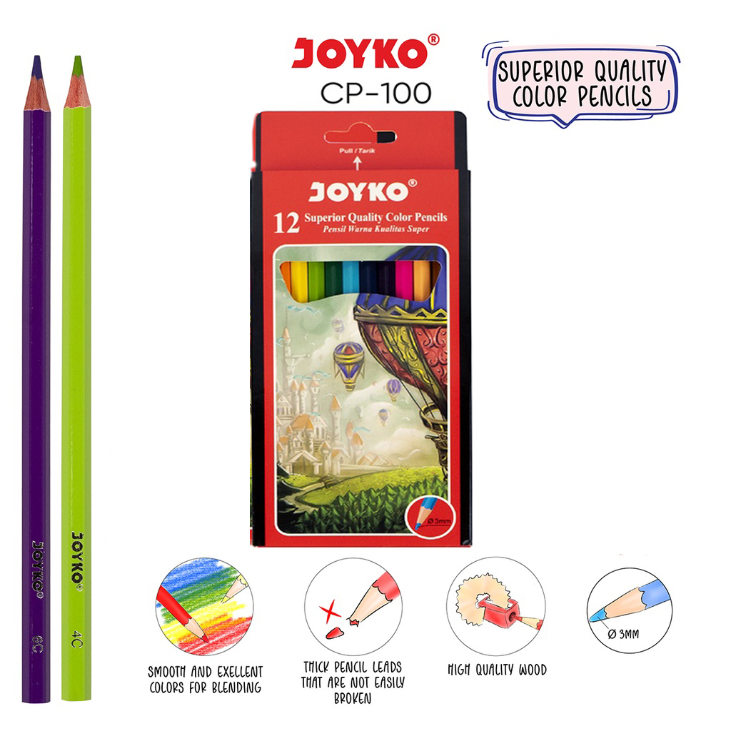 

Pensil 12 warna panjang JOYKO / Joyko Pensil Warna Superior Quality Color Pencils Hexagonal Grip