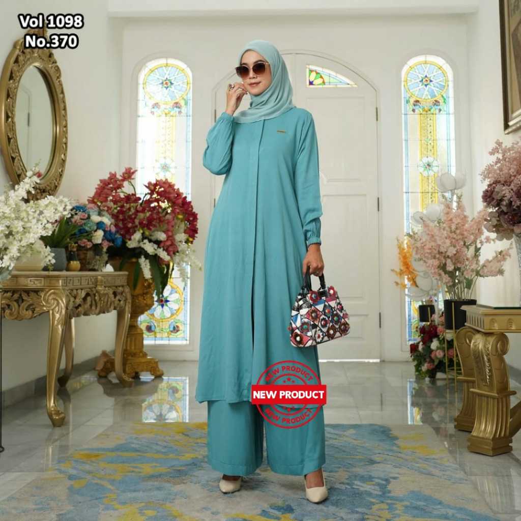 Terbaru Setelan Tunik Kulot Motif Polos Bahan TWILL UNIQLO / 1098 Atasan Tunik Kulot Wanita Terbaru 