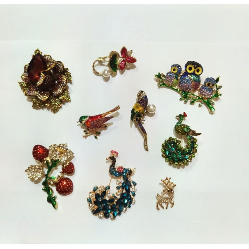 Bros Premium Mewah Unik Burung Hantu/Owl/Beo/Merak/Rusa/Deer/Bunga/Flower/Lily/Teratai/Brooch
