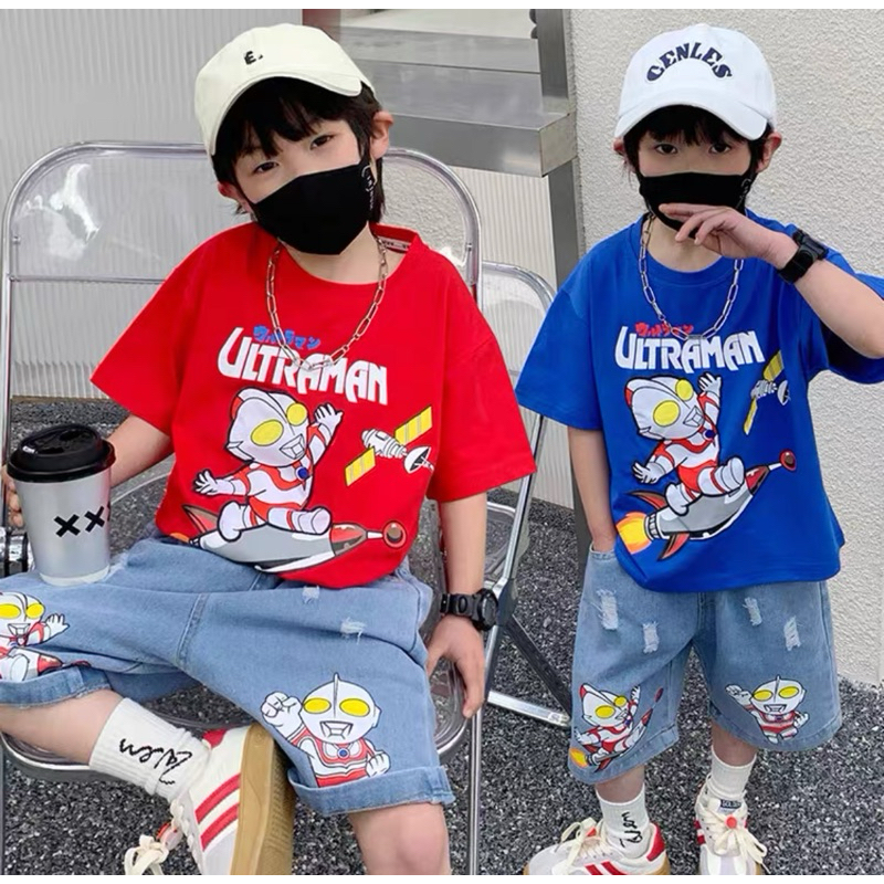 SJ008 Setelan Kaos Ultraman LED Import Premium usia 3-7th
