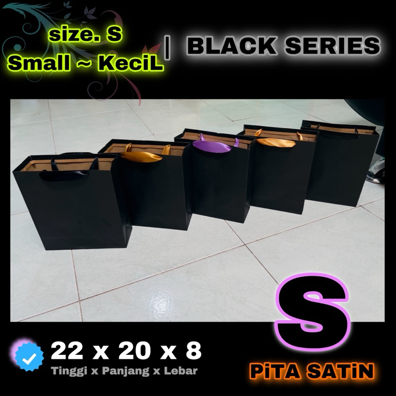 

paper bag HITAM BLACK SERIES / paperbag Kecil / ungu violet pita lebar warna warni / tas kertas kantong / size SMALL KECIL