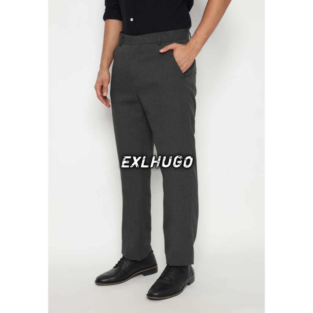 EXLHUGO - Dark Grey Trousers ( celana bahan formal pria, reguler fit ) | Celana Bahan pria Reguler f