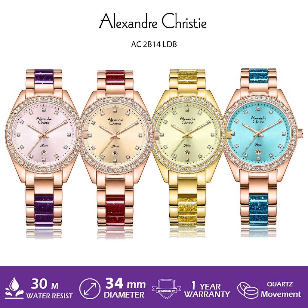 AC 2B14 ALEXANDRE CHRISTIE AC2B14 JAM TANGAN WANITA PESTA PERMATA GLITTER MEWAH ORIGINAL