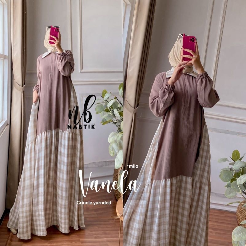 Dres gamis VANELA maxy model kekinian bahan yarnded  lembut tidak nerawang original nabtik