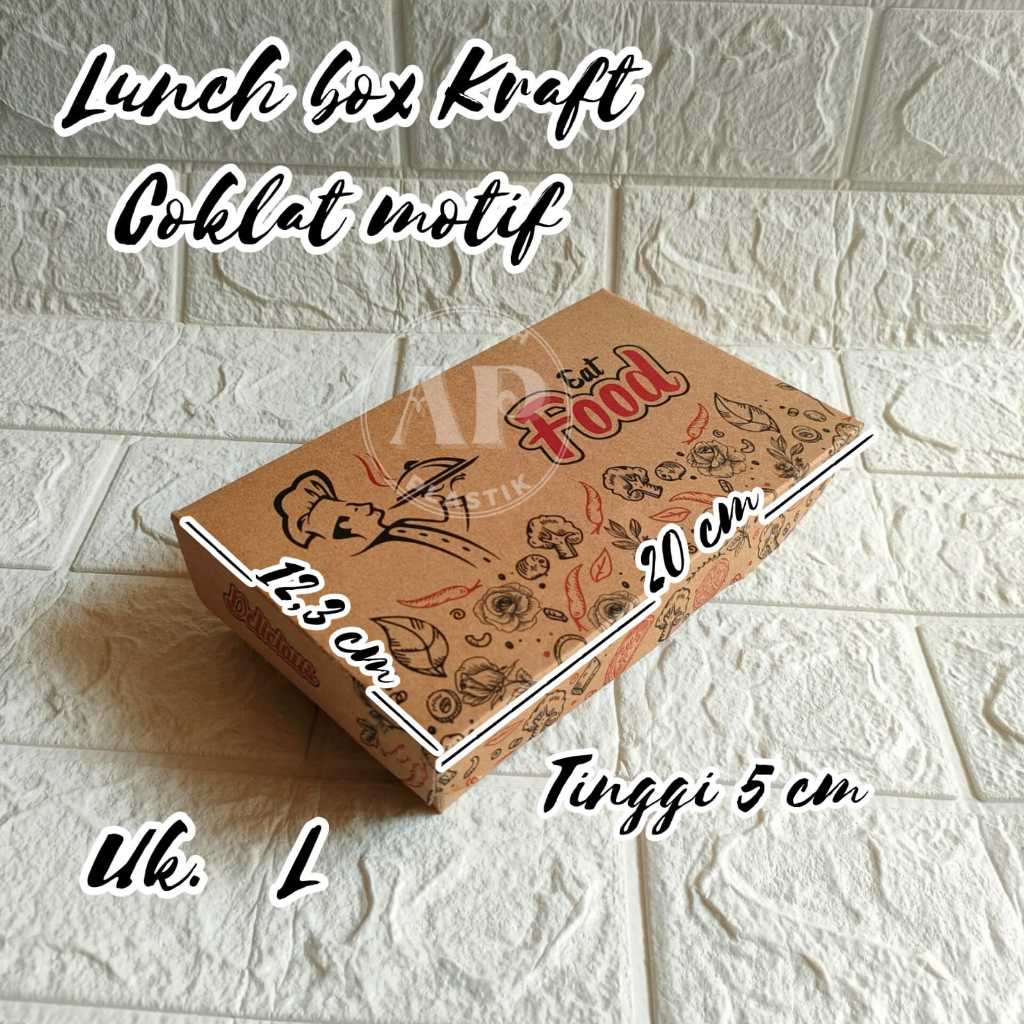 Lunch Box Kraft Motif merah Hitam EAT FOOD / Paper Lunch kotak makan coklat PER PACK