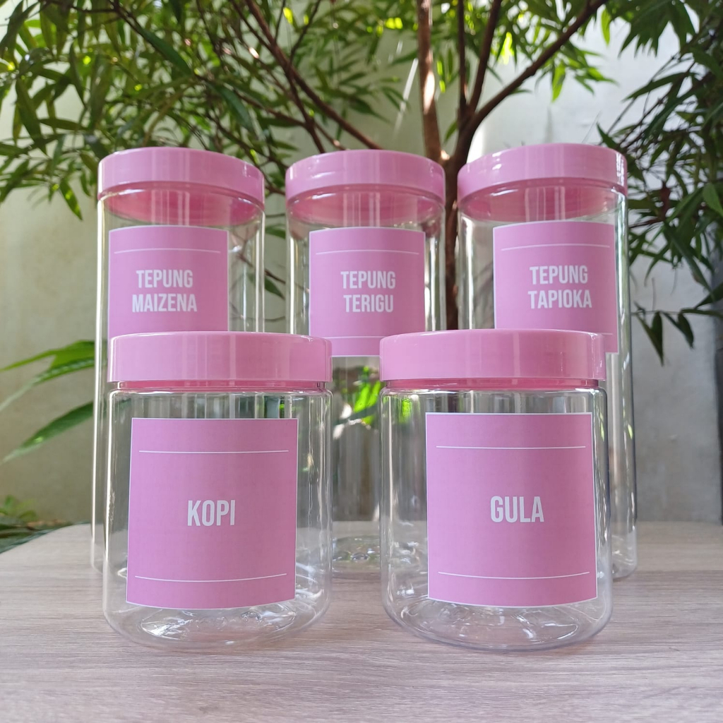 Toples Bumbu Dapur Warna Pink Pastel Bahan Plastik Free Stiker Label Anti Air