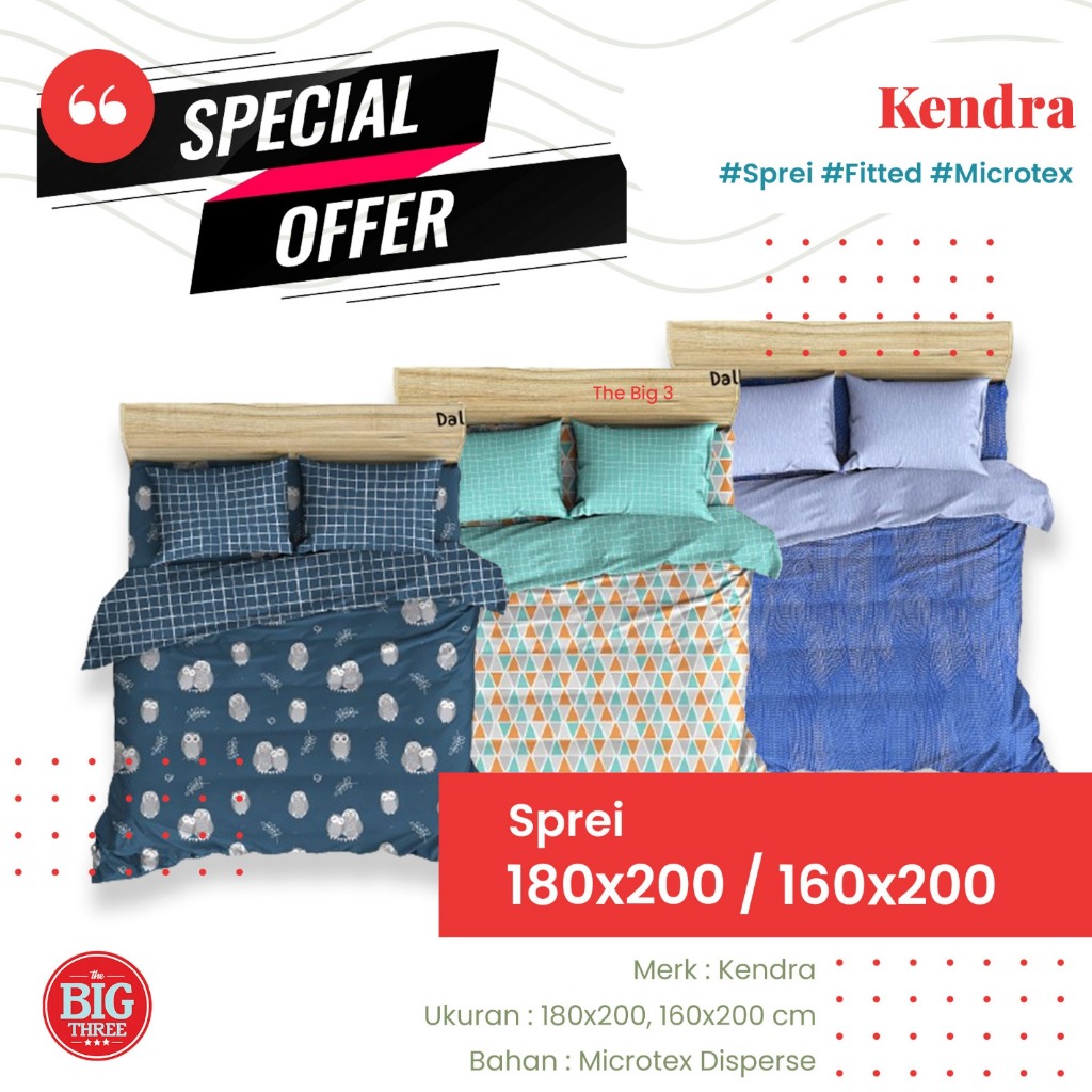 Sprei KENDRA 180x200 / 160x200 Tinggi 25 Cm - KING QUEEN 180 SP THEBIG3