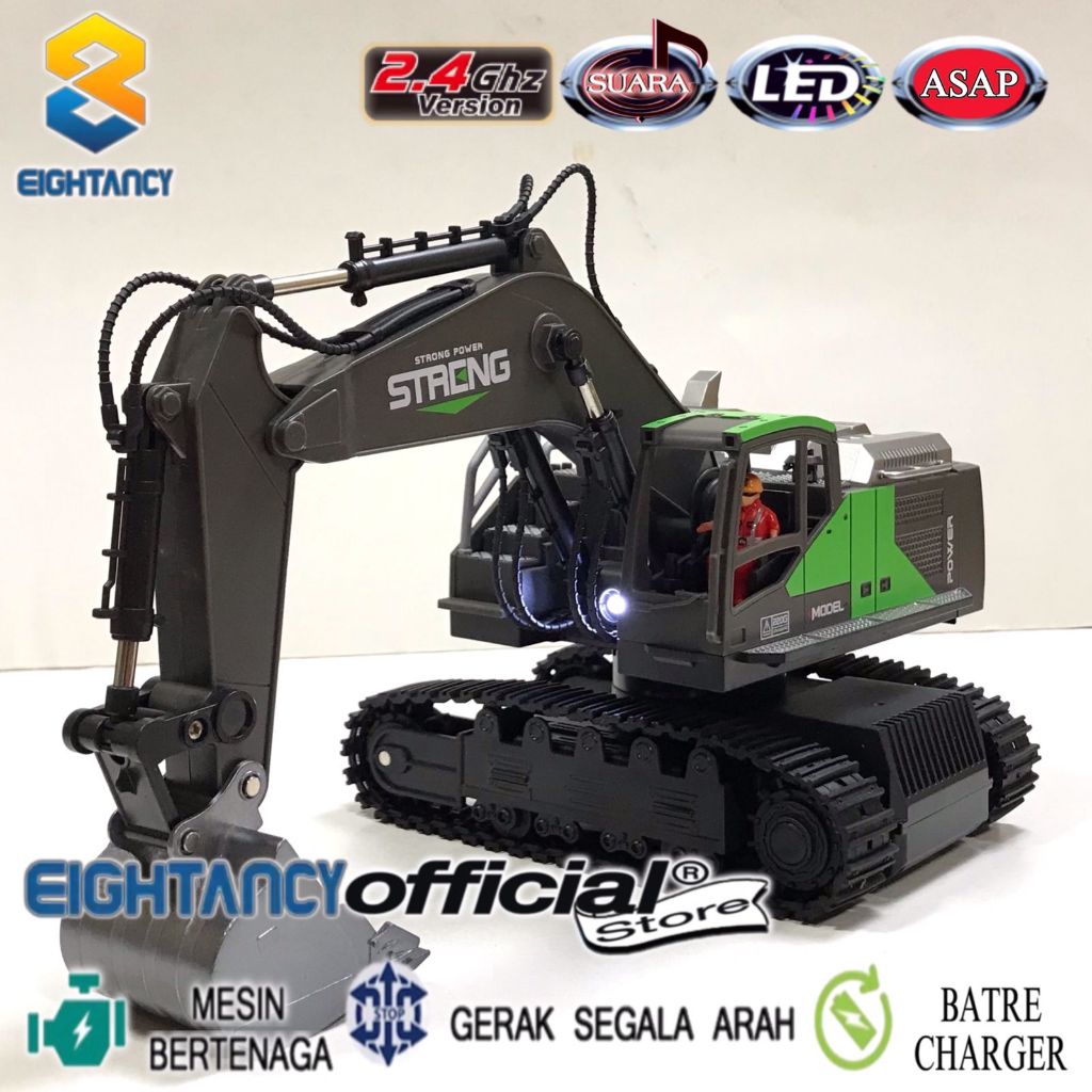 8T RC Truck Radar 1234 Excavator Remote Control Beko Bahan Besi Alloy 2.4GHz 12CH Auto Demo LED Suar