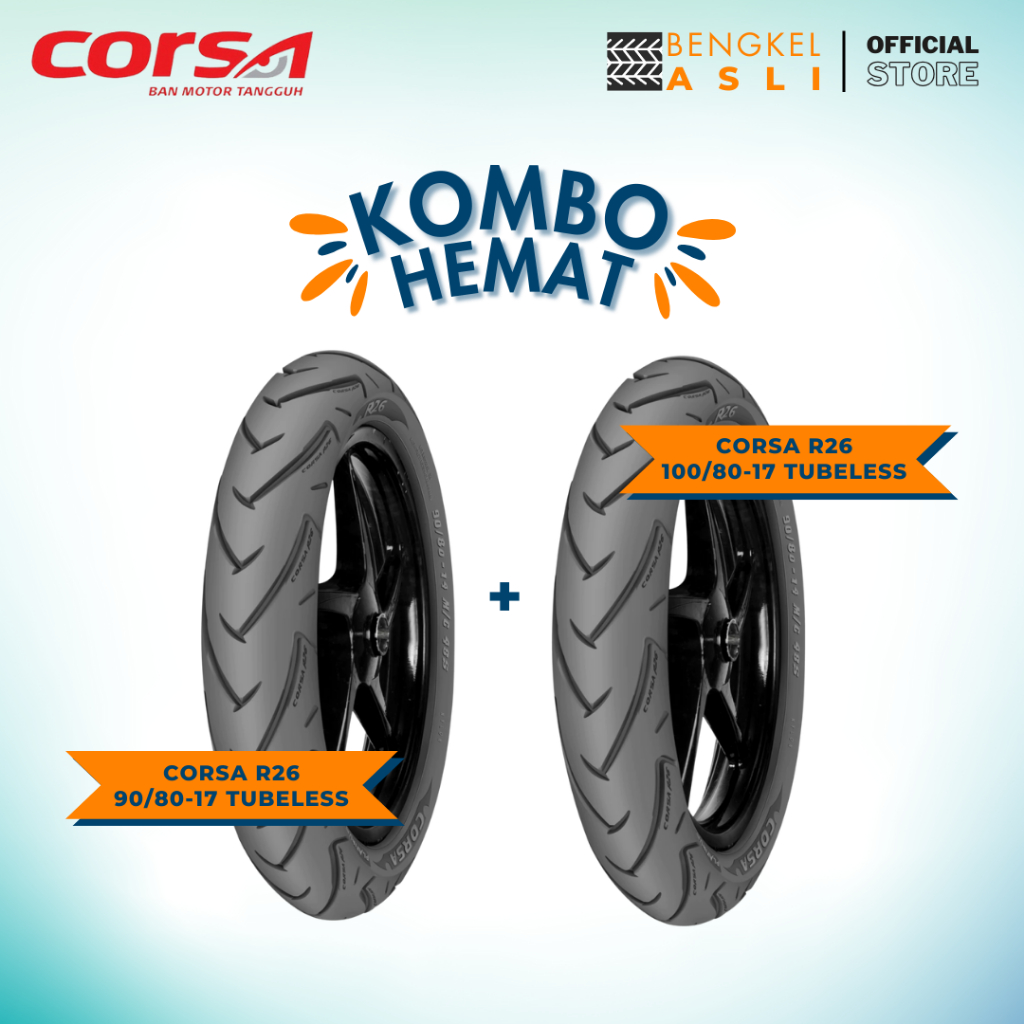 (KOMBO HEMAT 2 BAN TUBELESS) Ban Motor CORSA Platinum R26 Ring 17 90/80-17 + Ban Motor CORSA Platinu