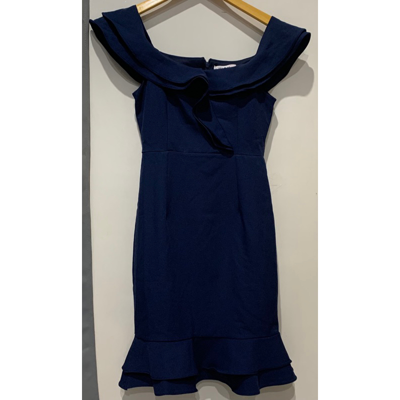 Dress pesta biru navy merek JUSY preloved