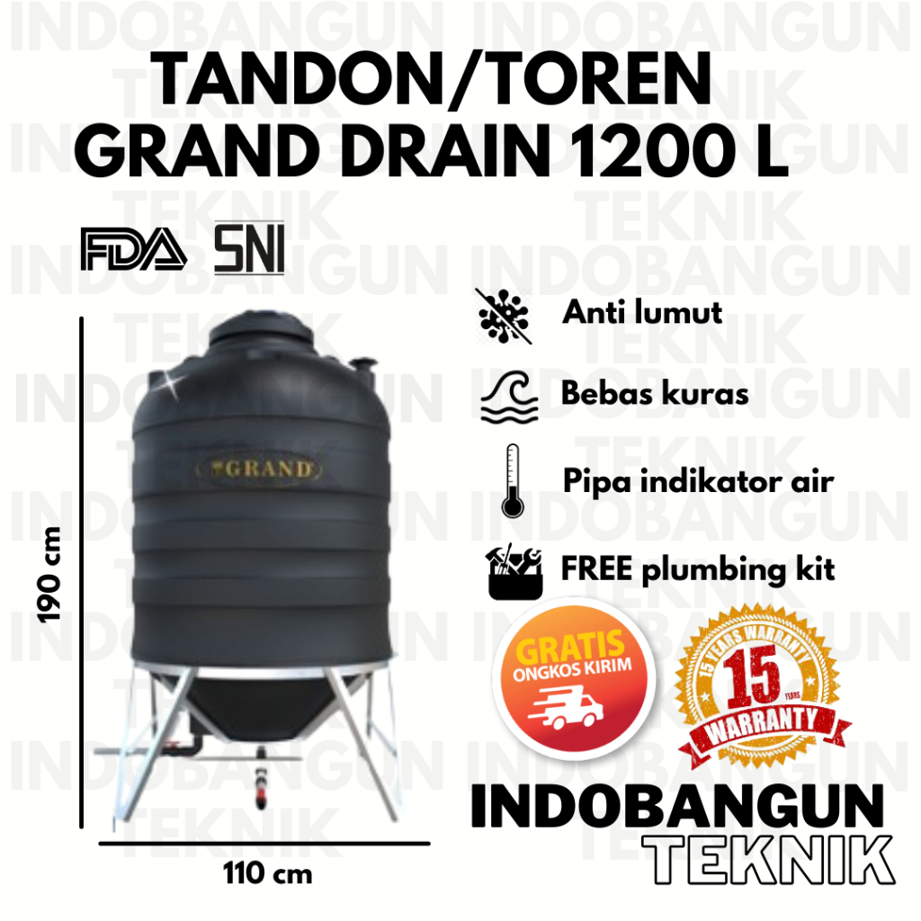 Tandon Toren Tangki Air Grand Auto Drain 1200 1000 Liter Bebas Kuras Tedmond Garansi 15 Tahun