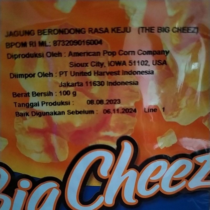 

Jolly Time Popcorn Big Chesee Product Of USA