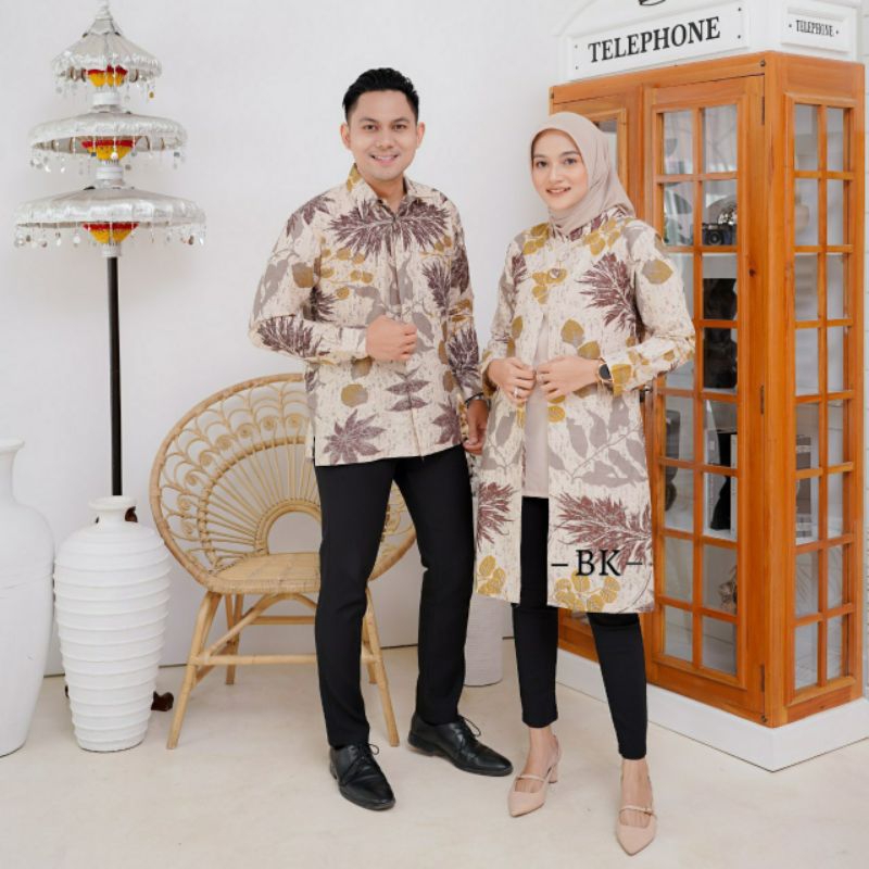 Batik Couple (BATIK DUA PUTRI) - Baju Batik Couple Batik Tunik Wanita Modern Set Pakaian Couple Keme