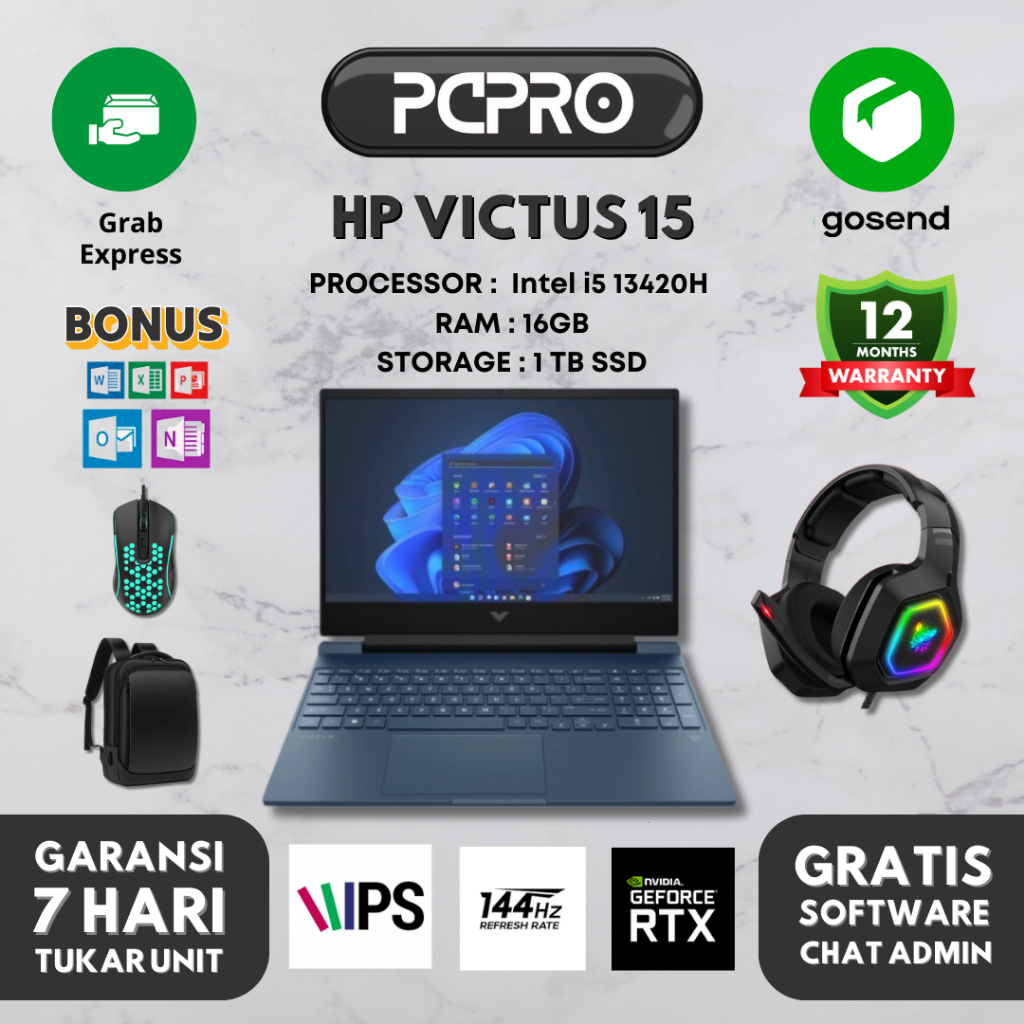 Laptop Gaming HP VICTUS 15 Laptop HP Victus Gaming Laptop i5 murah Intel i5 13420H 16GB 1TB RTX3050-
