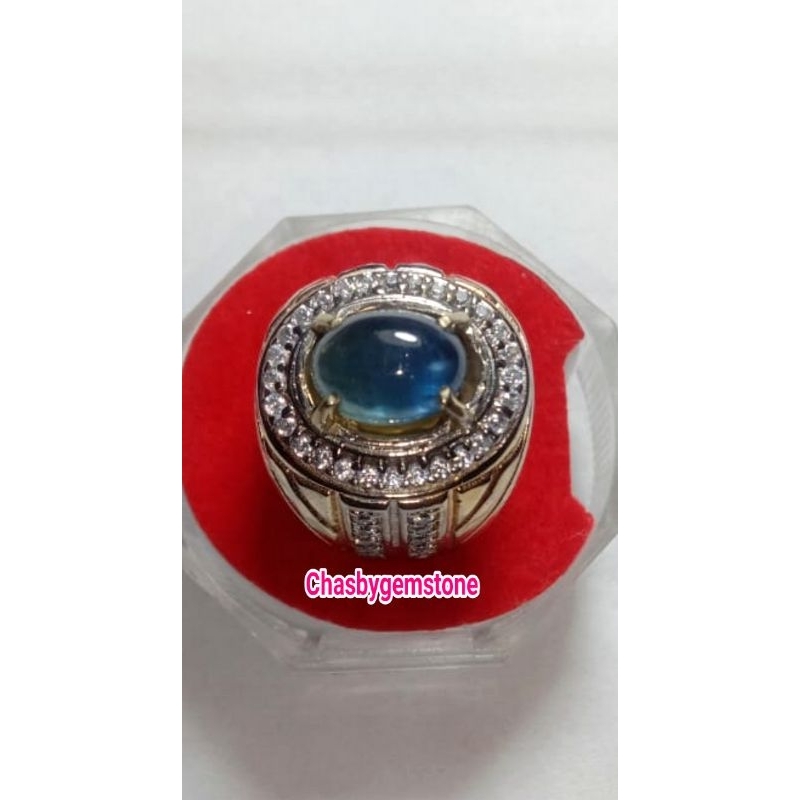 Cincin Blue Safir srilangka crystal-Batu Blue safir star luster top