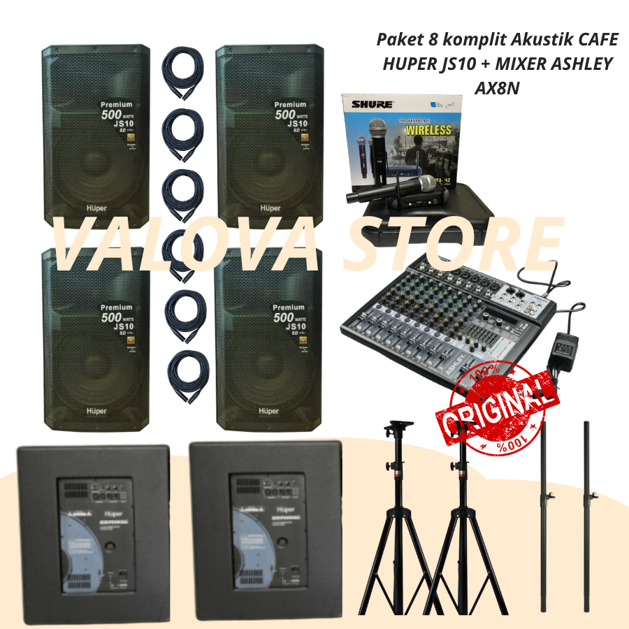 Paket komplit Akustik 8 CAFE HUPER JS10 + MIXER ASHLEY AX8N ORIGINAL HUPER