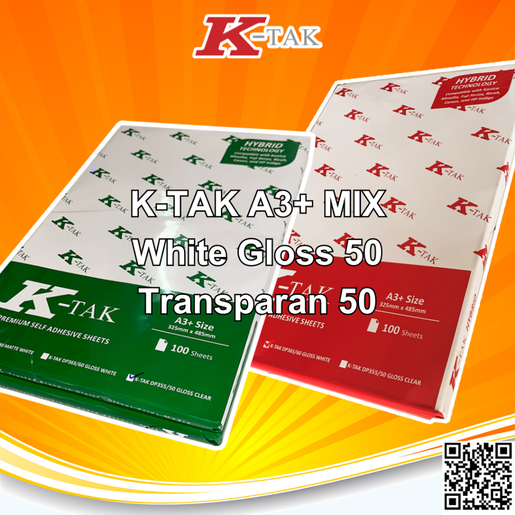 

Ktak Sticker Vinyl PP Film K-Tak Hybrid Laser Toner dan Indigo A3+ Stiker Label Kemasan Anti Air - Pack | Mix