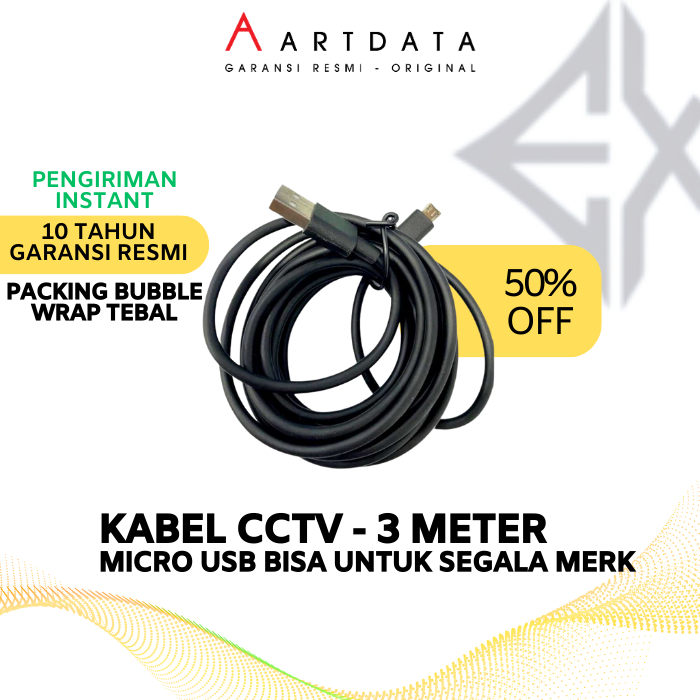 Exthetic Cable Micro USB Charge 3 meter, kabel CCTV 3m