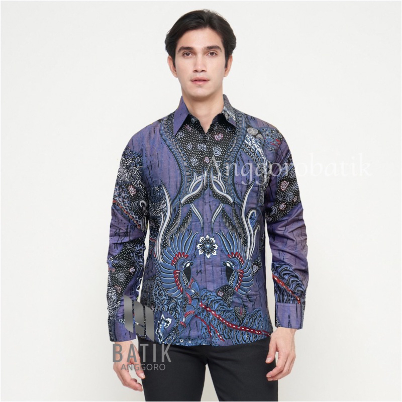 Baju Batik Solo Pria Lengan Panjang Ungu Lilac