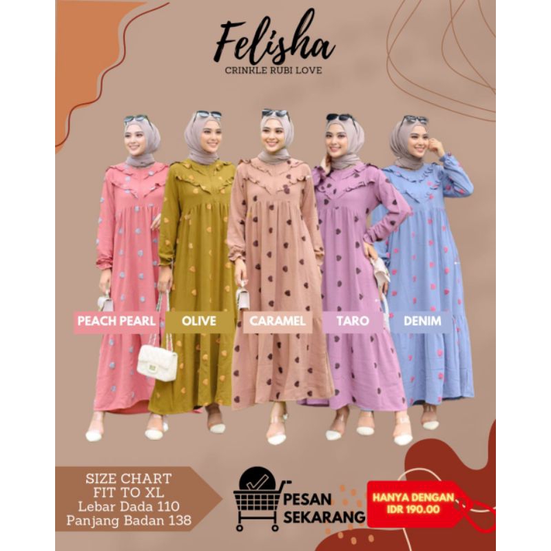 GAMIS TERBARU ✓ FELISHA DRESS BY FEE FASHION MATT CRINKEL RUBY LOVE BISA COD ✅