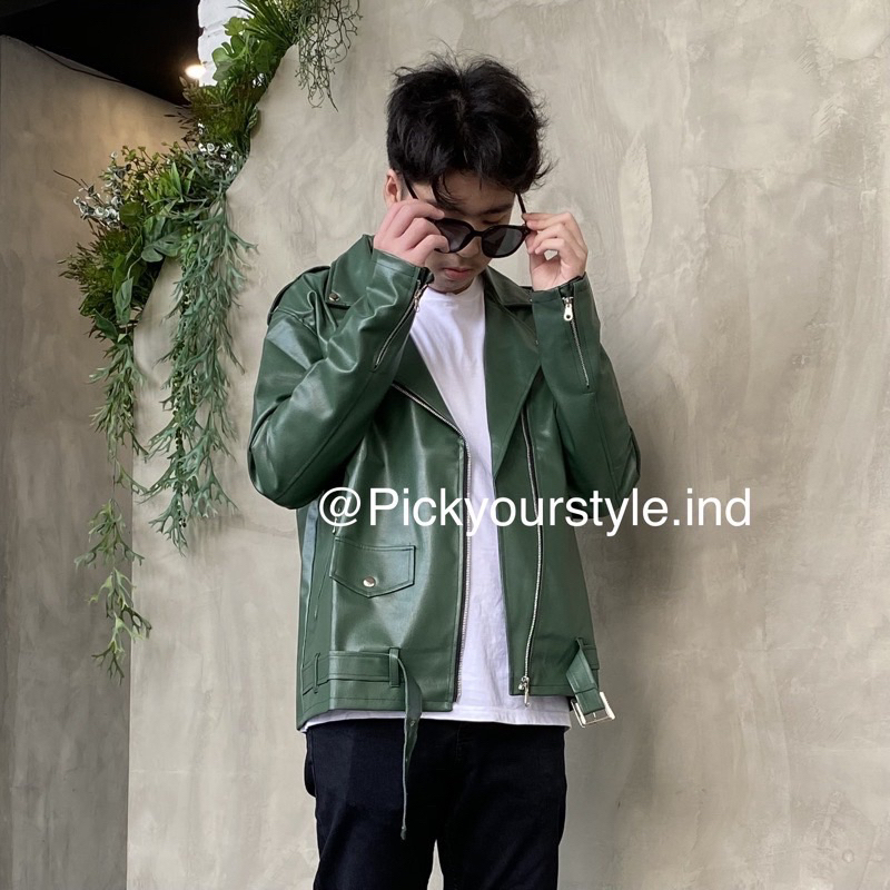 PRELOVED LEATHER JACKET PICKYOURSTYLE Y2K STREETWEAR JAKET KULIT