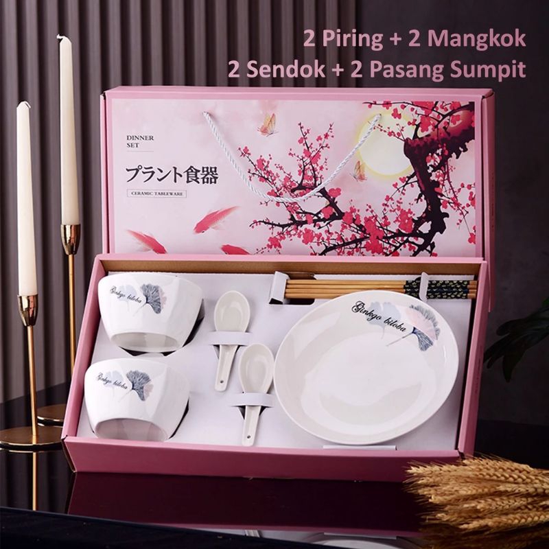 [ PROMO 2.2 ] Hampers Parcel Imlek CNY 2024 Mangkok Piring Sendok Keramik + Sumpit Dinner Set Motif 