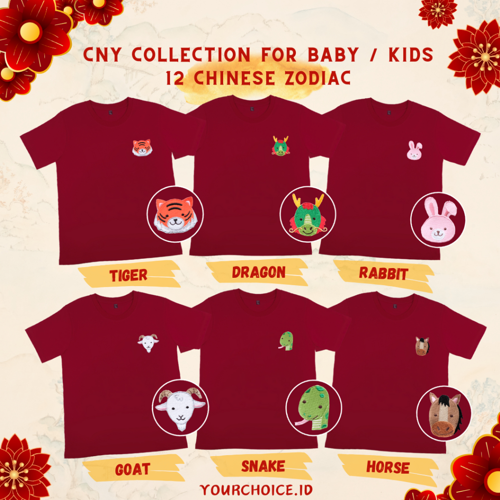 YOURCHOICE.ID Kaos Imlek Anak Kids Baby 12 Chinese Zodiac CNY Collection & Pentol Quby CNY