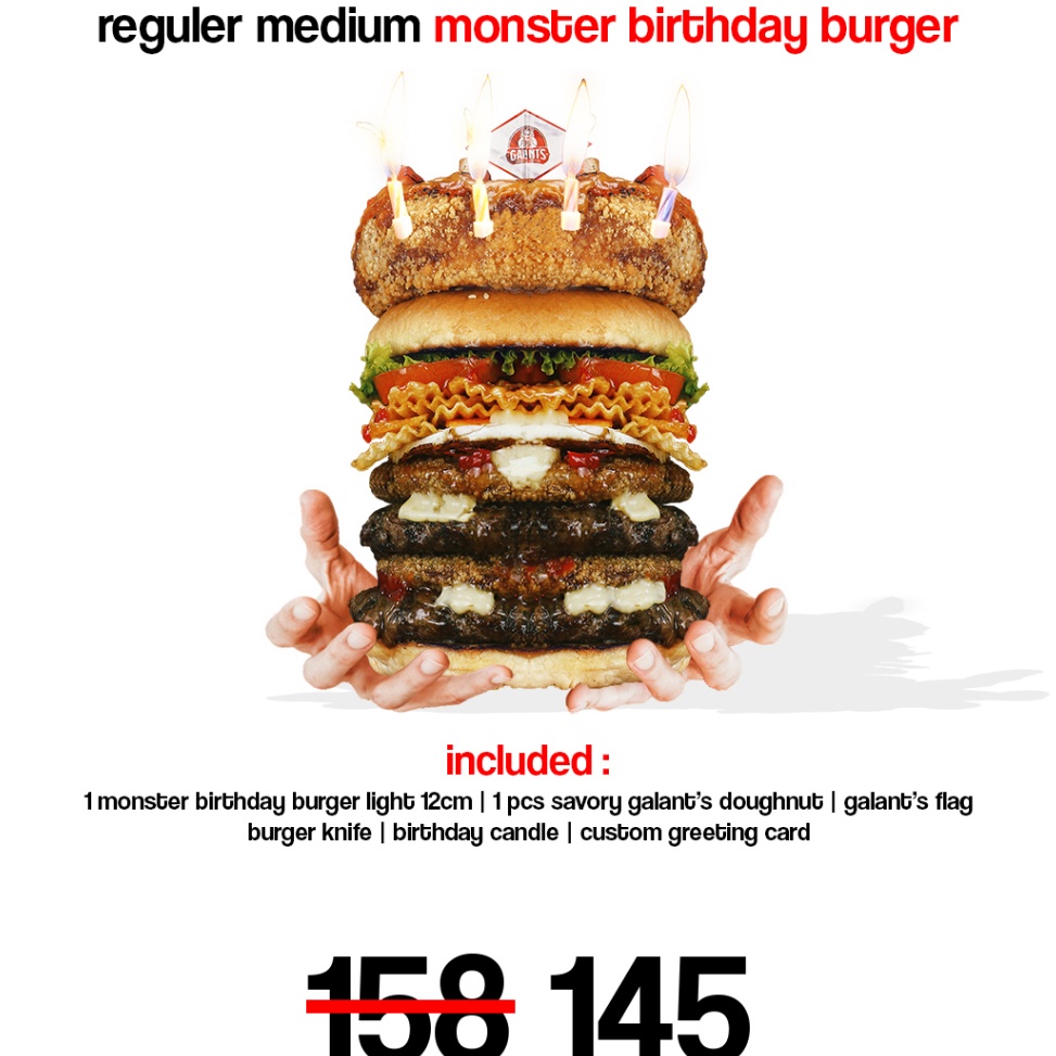 

BAYAR DITEMPAT Medium Monster Birthday Burger 2cm Regular New Birthday Cake