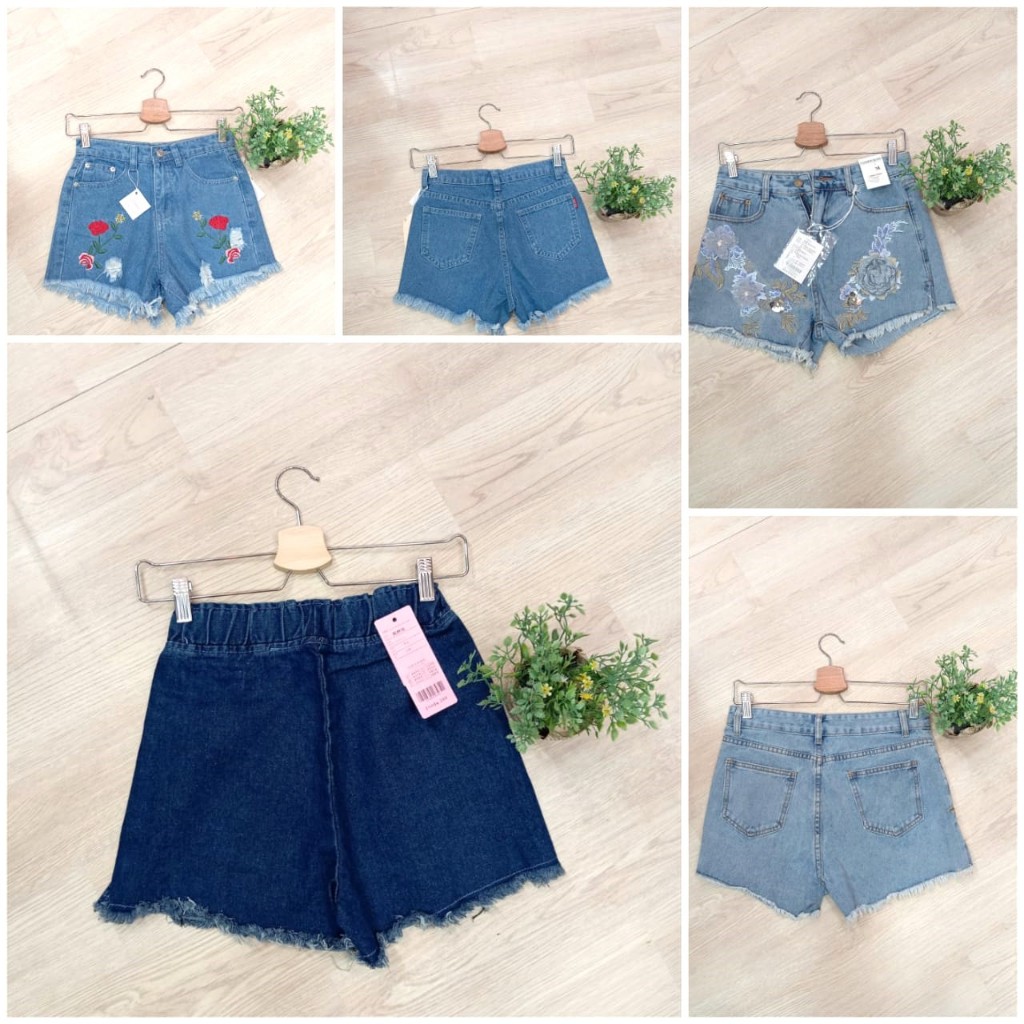 Fashion Wanita Celana Jeans Pendek Korean Style Hot Pants motif