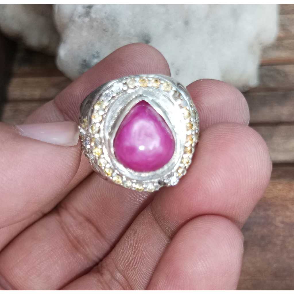 Natural Ruby Star Teardrop Unik Ring Perak 925 HM 1