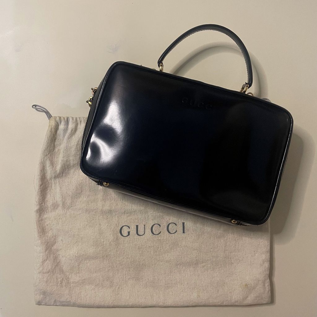 (GUCCI ORIGINAL, PRELOVED) Tas Vintage Hand Bag Kotak Persegi Hitam Mini / Medium