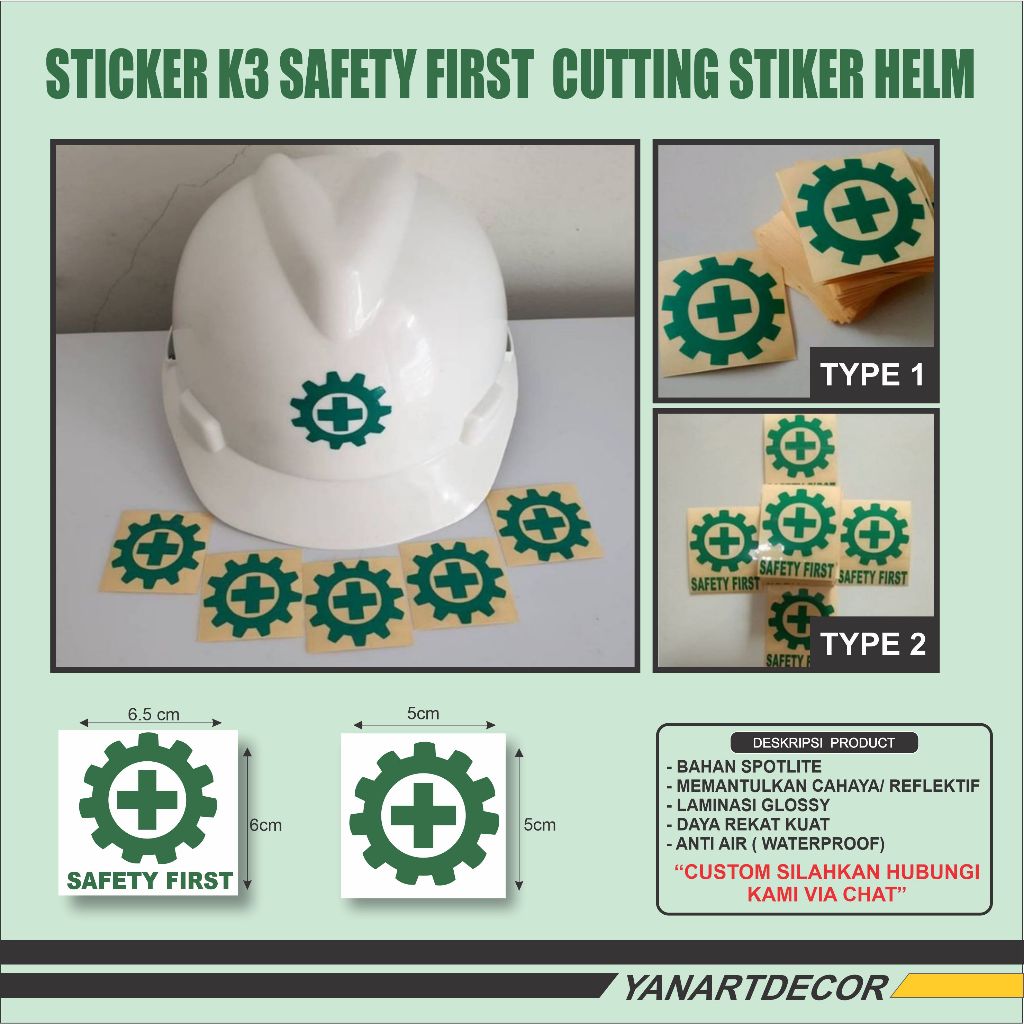 

Stiker Label K3 STIKER REFLEKTIF, Sticker Cutting Stiker Keselamatan SAFETY FIRST, Sticker Proyek Helm, Stiker helm