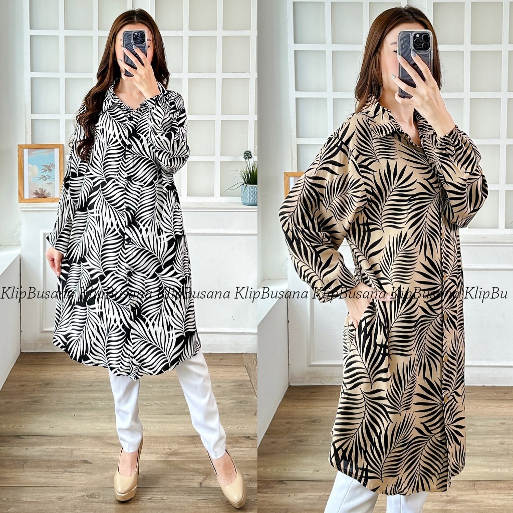 Tunik Wanita Jumbo Katun Rayon Kerah Corak Bunga Bigsize Floral Daun - Gio KlipBusana