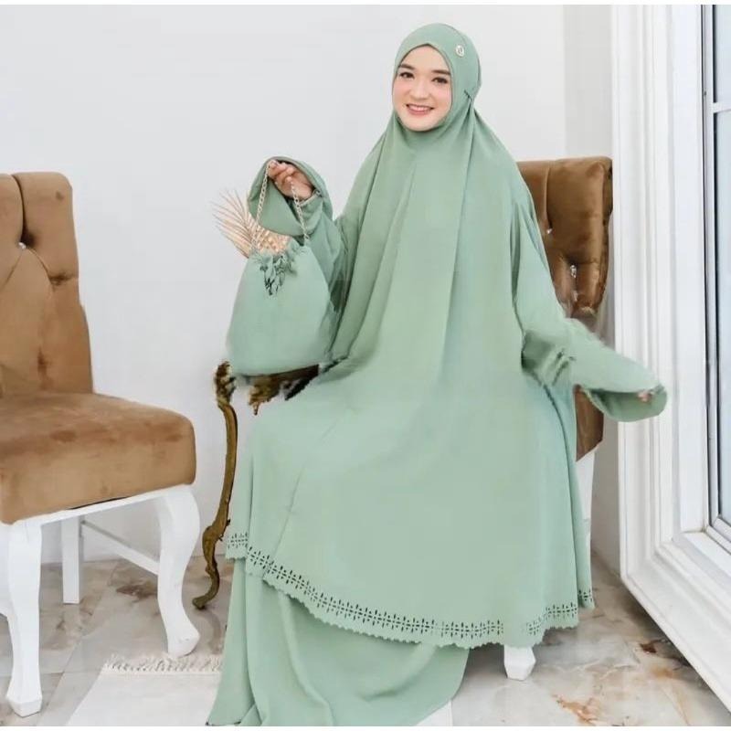 Mukena Setelan Berlengan Bahan Crinkle Mukena Dewasa Berlengan Series