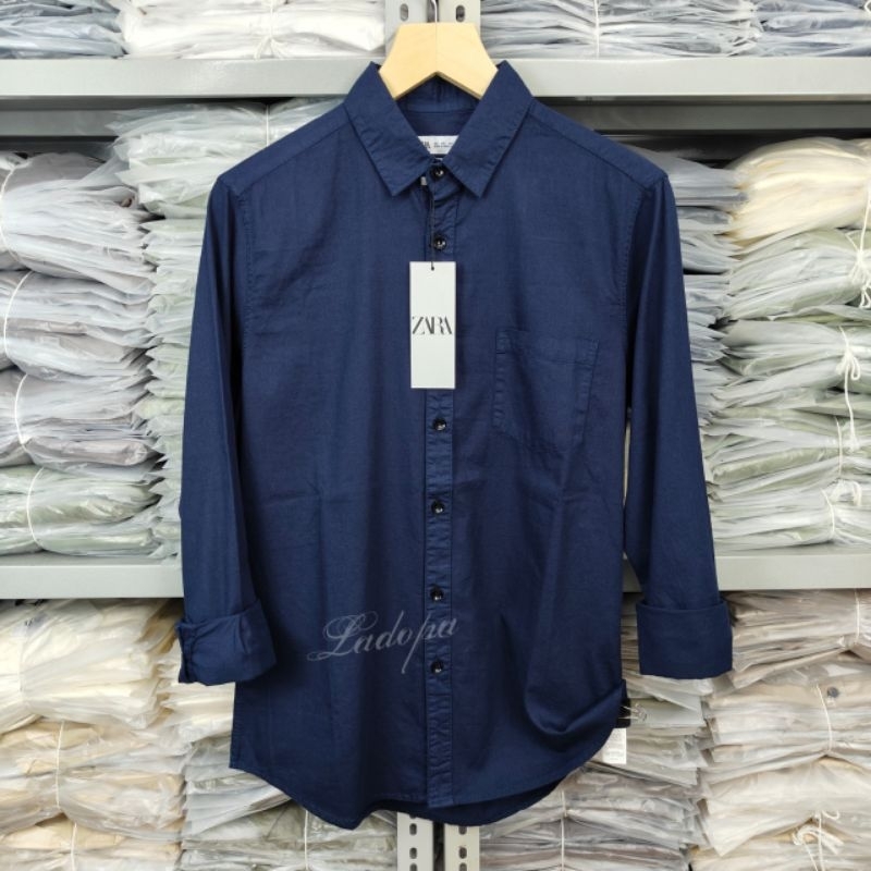 Kemeja Zara Polos Pria Lengan Panjang Kemeja Pria Slim Fit