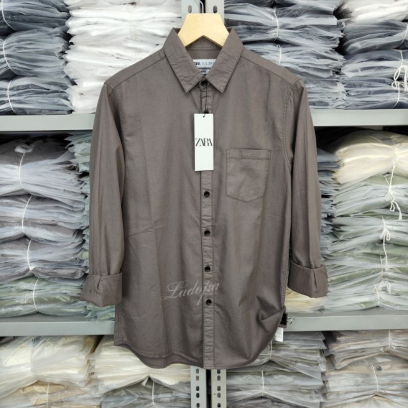 Kemeja Zara pria Slim Fit Lengan Panjang Kemeja Polos