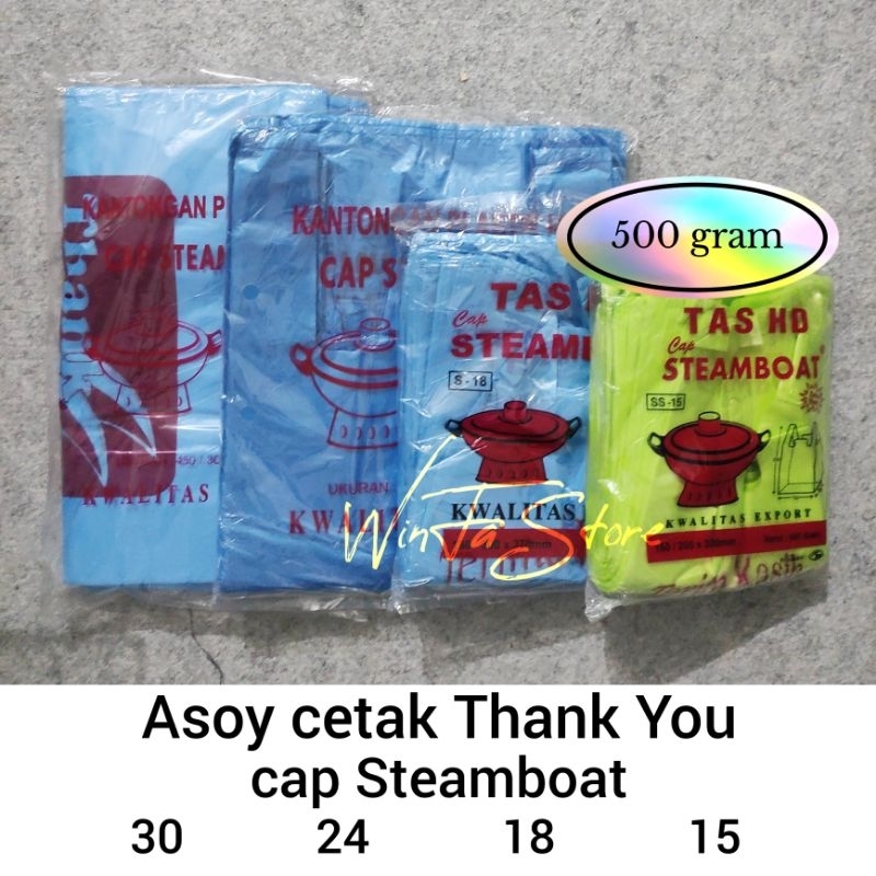 Kantong Plastik Kresek Asoy TERIMA KASIH THANK YOU cap Steamboat 15 18 24 30 500 gram