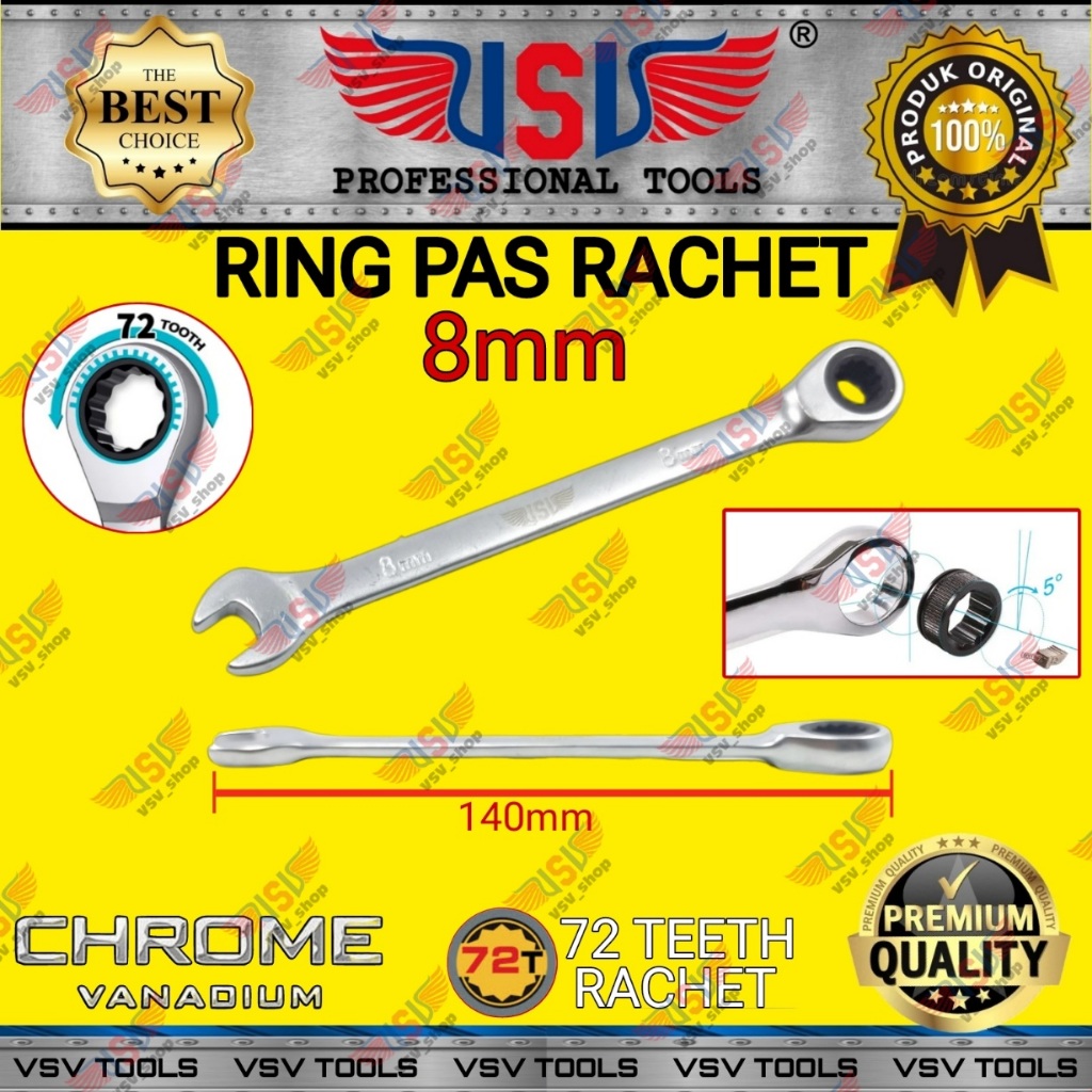 Kunci Ring Pas Rachet RingPas 8mm VSV Combination Rachet Wrench