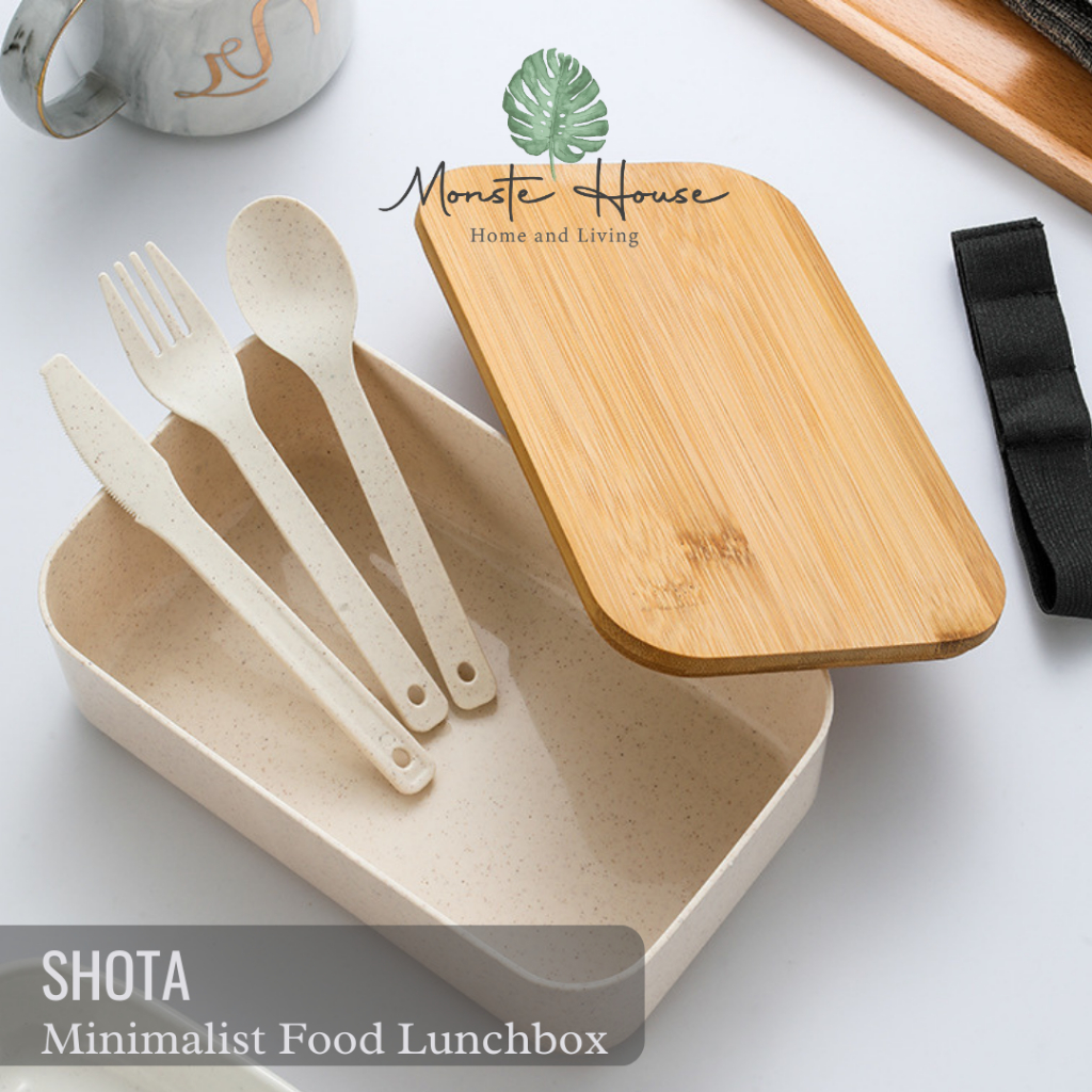 |MONSTE| SHOTA Tempat Makanan Makanan Kayu Lunch Box Nasi Estetis Kotak Makan Makanan Bamboo Bento B