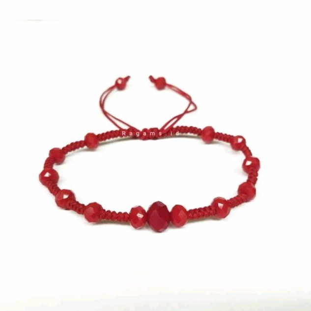 Gelang Tali Giok Macrame Kristal Merah | Gelang Unik | Gelang Serut