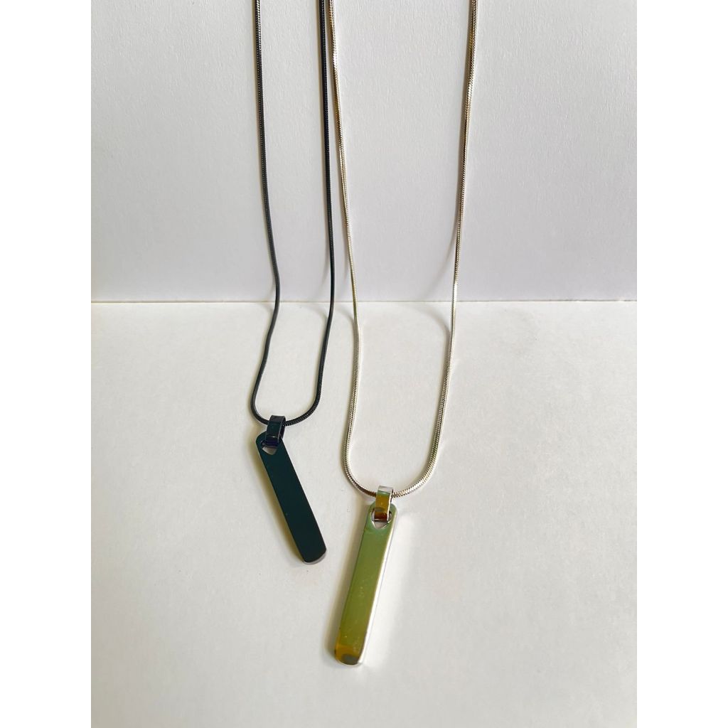 Kalung Pria Wanita Titanium Model Bulat Halus Dan Liontin Balok Pipih RCR Lebar 5mm Terbaru Warna Si