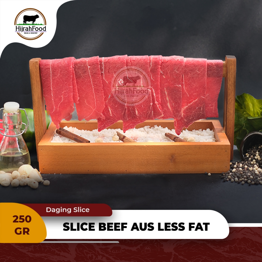 

Hijrahfood Daging Slice Less Fat Sukiyaki Shabu Beef AUS Lean Rendah Lemak 250gr