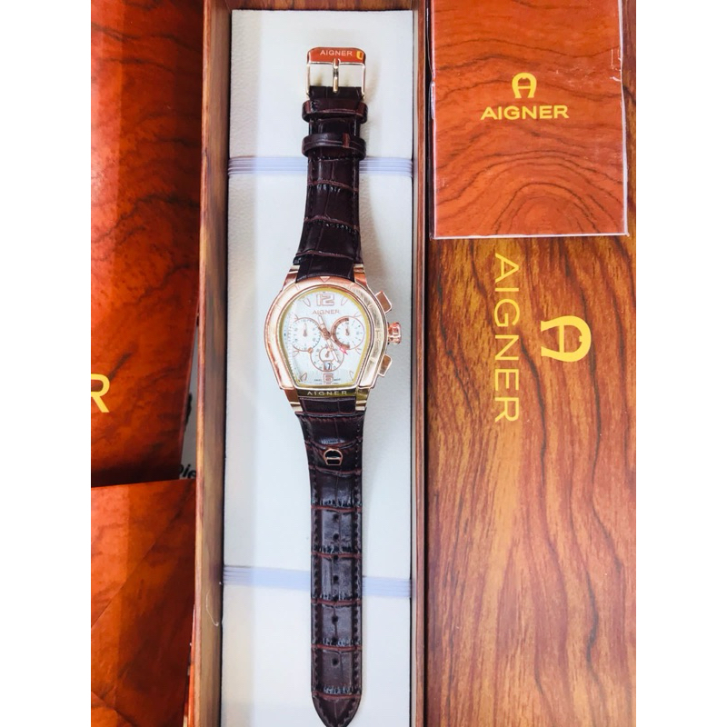 jam tangan pria fashion NEW Aigner kulit Chrono tanggal aktif DM4.6cm +box +buku +ppaer bag