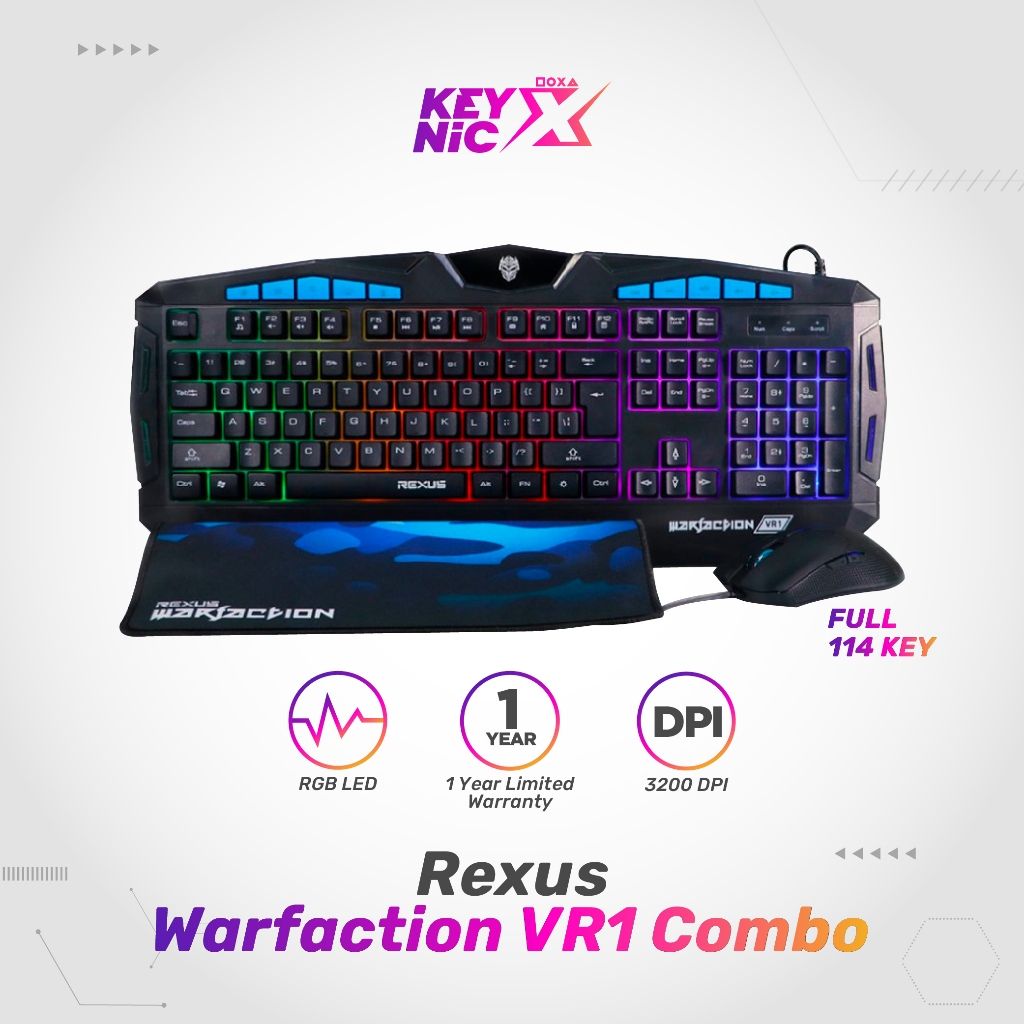 Rexus Warfaction VR1 Keyboard Mouse Gaming Combo - Free Gaming Mousepad Garansi Resmi KEYNIC