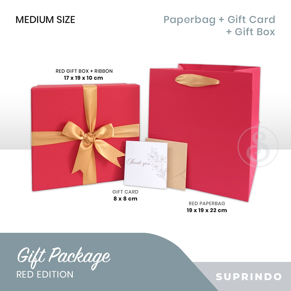 

Premium Gift Set Paper Bag + Kotak Kado + Kartu Ucapan (17x19x10, MERAH)