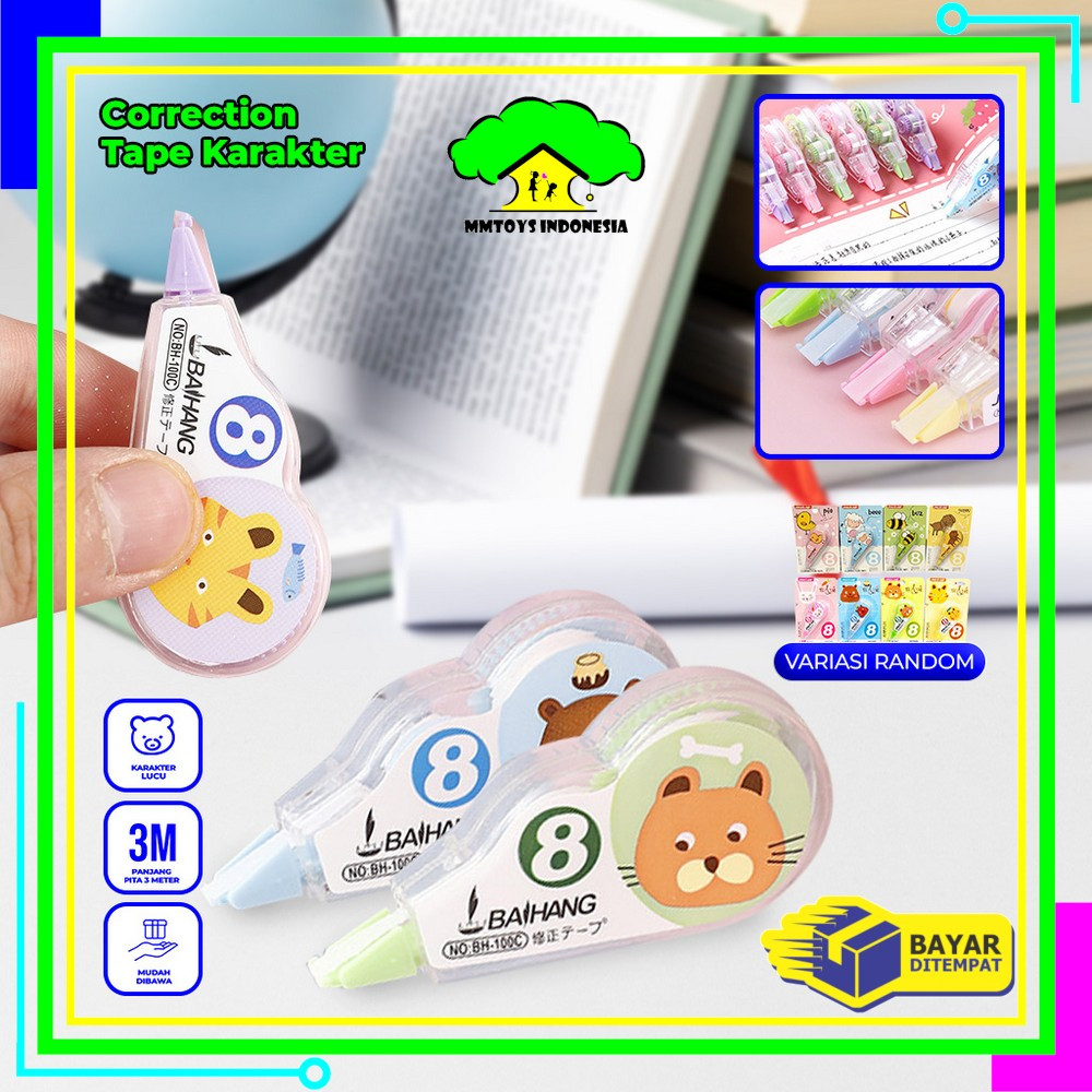 

MI-A75 Correction Tape Students Tipex Kertas Perlengkapan Sekolah Karakter Hewan Lucu / Tipex Roll Pita Koreksi Serbaguna / Tipe-X Kertas Mini Karakter Import