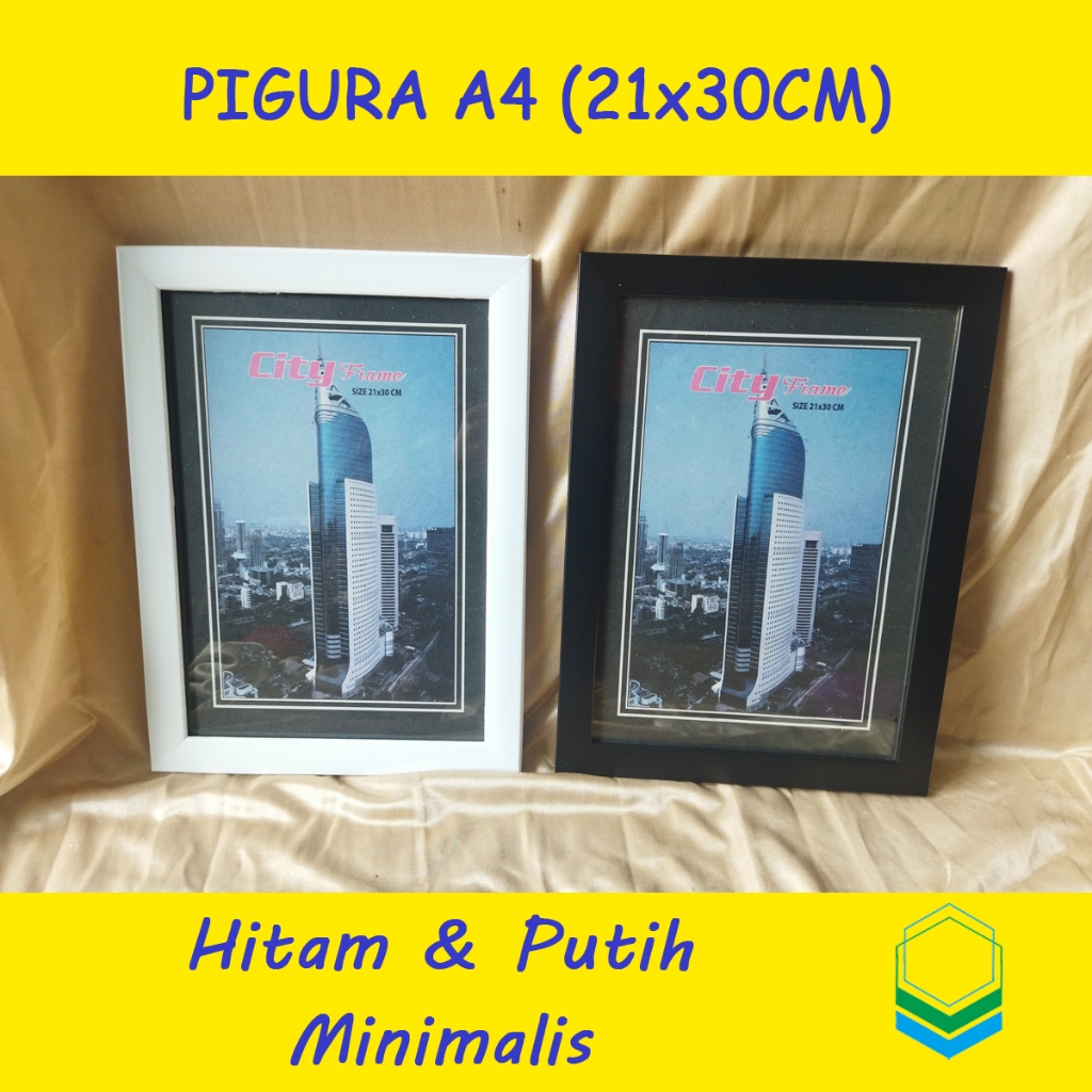 Bingkai A4 (21x30cm) Pigura Minimais Hitam Putih Kaca