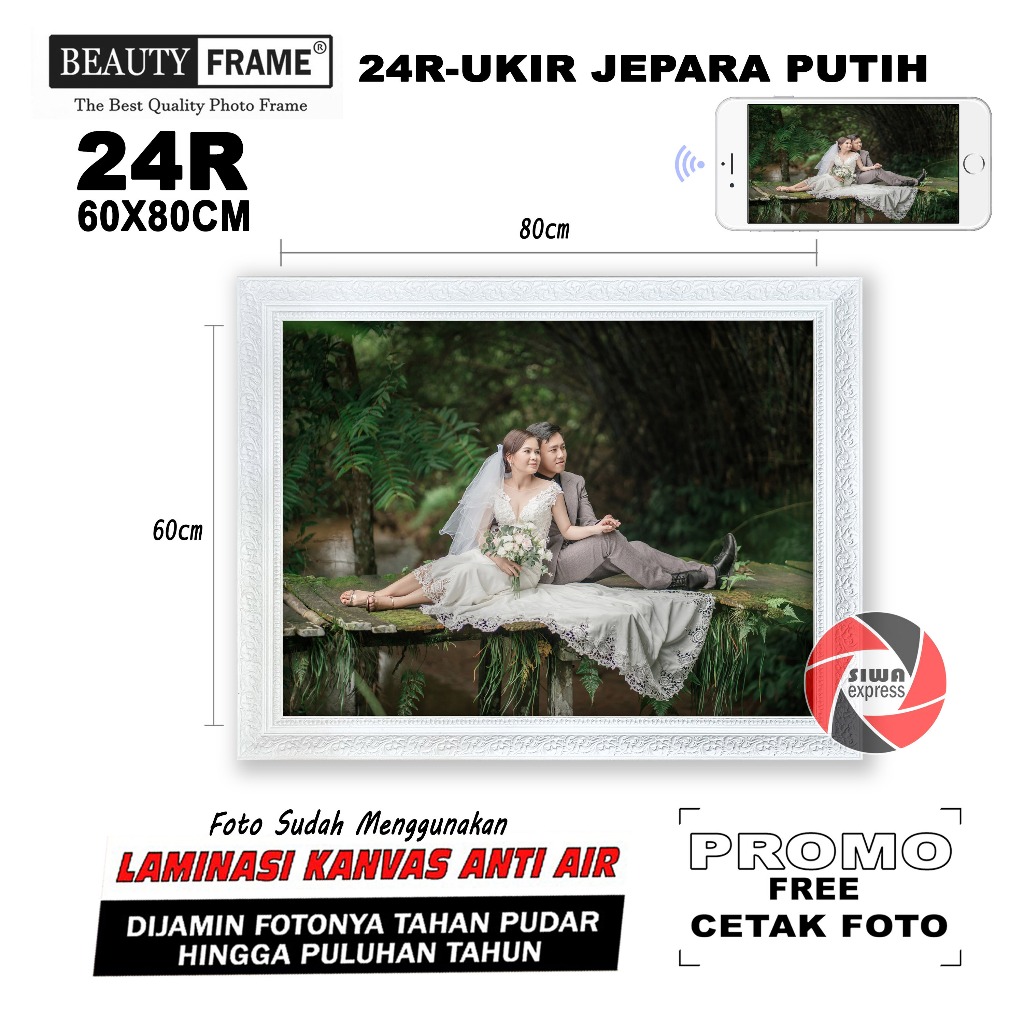 BEAUTY FRAME 24R 60X80 BINGKAI GRATIS CETAK FOTO LAMINASI KANVAS ANTI AIR | MODEL SF 4CM