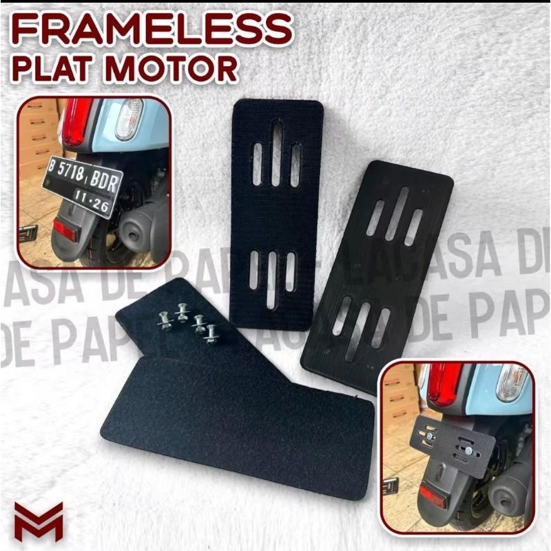 FRAMELESS PLAT NOMOR UNIVERSAL Set 2pcs Sepasang Depan Belakang + Baut / FRAME LESS PLATE TEMPEL Fra
